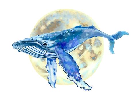 Premium Photo Watercolor Drawing Of Whale And Moon