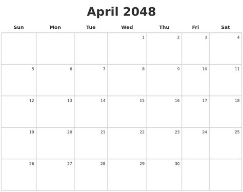 April 2048 Make A Calendar