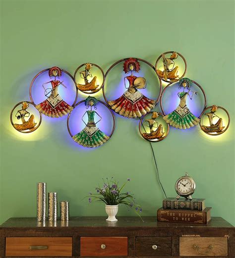 Buy Multicolor Iron People Places Decorative With Led Wall Art Online