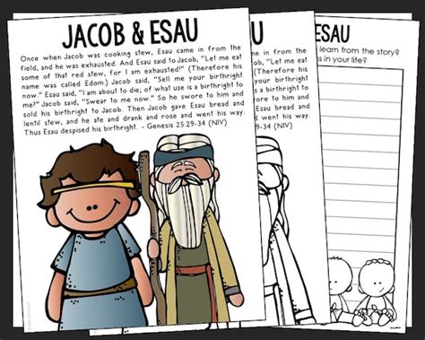 Jacob And Esau Bible Story Coloring Page Poster Sunday Etsy