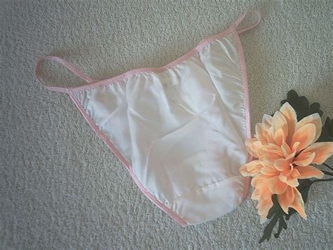 100 Silk Smooth White High Leg String Bikini Panties Lace Trim Tanga Knickers M Ebay