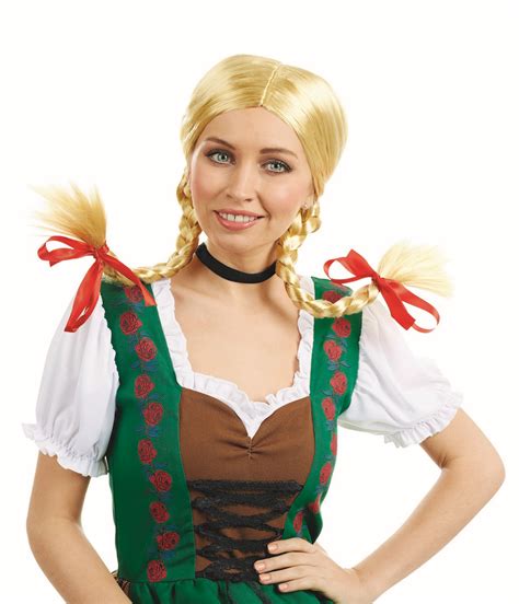 Womens Bavarian Blonde Pigtails Wig For German Beer Girl Dirndl Fancy