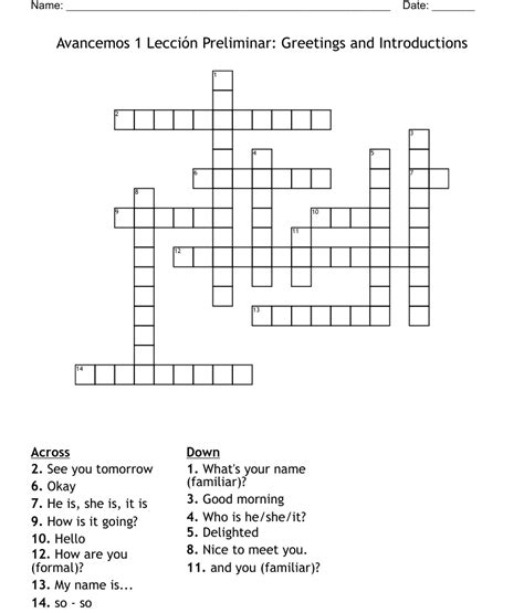 Avancemis 1 Unidad 3 Leccion 1 Crossword Puzzle Contextos Leccion 1