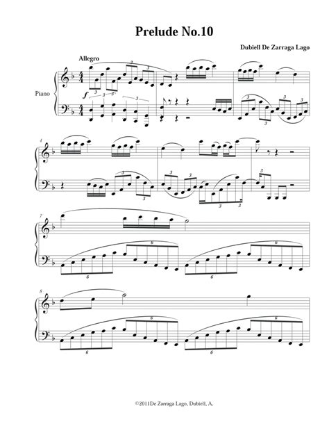 Prelude No10 Sheet Music Dubiell De Zarraga Lago Piano Solo