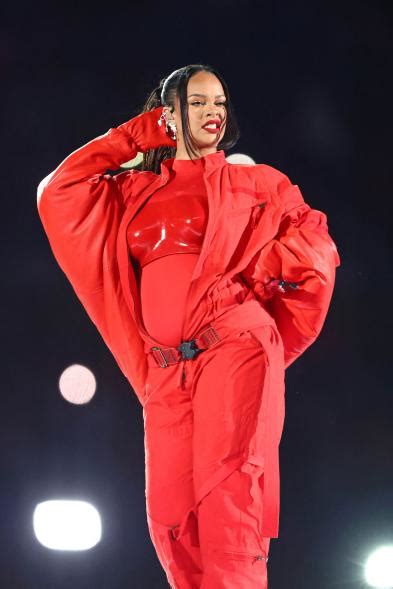 pregnant rihanna rocks red hot outfit for super bowl 2023 halftime show