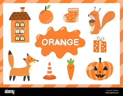 Orange Educational Worksheet For Kids Learning The Color Orange Set