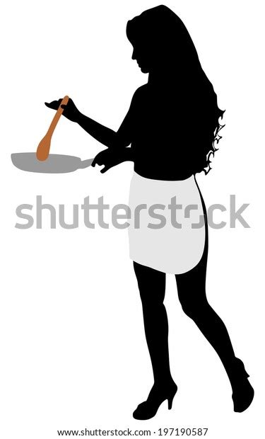 Silhouette Beautiful Girl Cooking Stock Vector Royalty