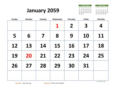 January 2059 Calendar With Extra Large Dates