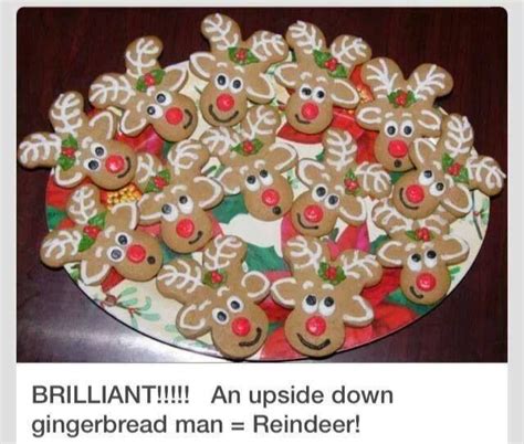 Upsidedown gingerbread man made into reindeers : Upside down gingerbread men | Christmas desserts, Reindeer cookies, Christmas cookies