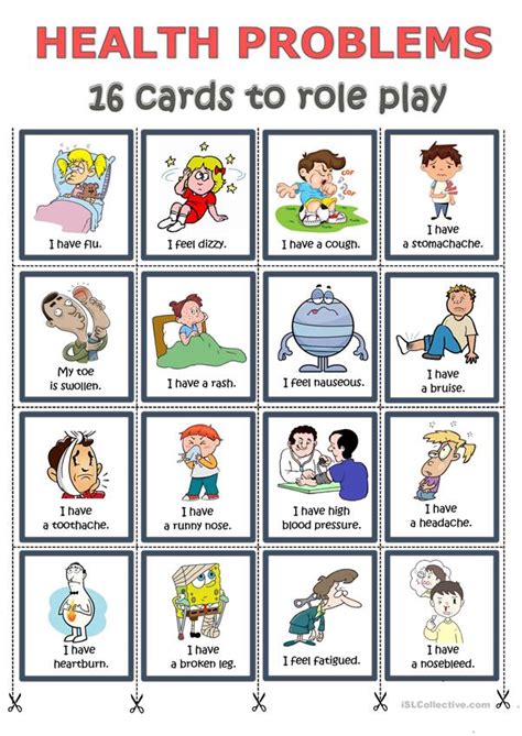 Health Problems Cards To Role Play Basic English For Kids English