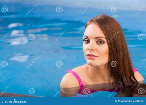 Woman Having Fun In Swimming Pool Stock Image Image Of Leisure Young