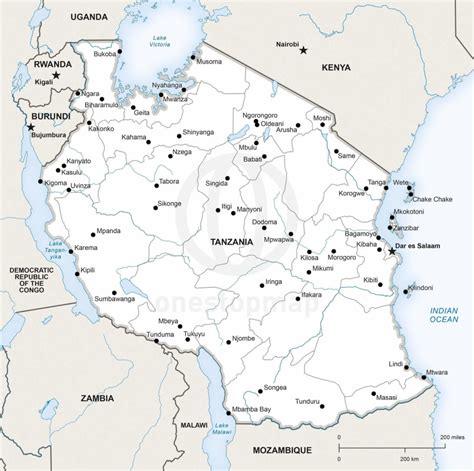 Vector Map Of Tanzania Political One Stop Map