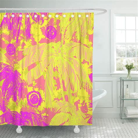 This floral pattern bundle set; PKNMT Neon Floral Tropical Pattern Yellow Palm Trees on ...