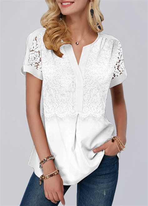 rotita white lace panel short sleeve blouse usd 26 98