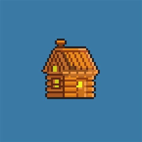 Деревянный дом в стиле пиксель арт Премиум векторы
