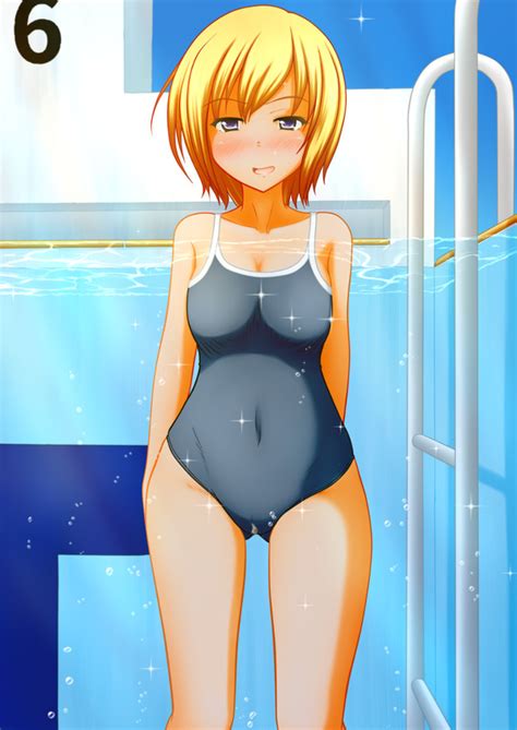Rule 34 Blonde Hair Female One Piece Swimsuit Peeing In Pool Peeing Underwater Pool Pullpull15