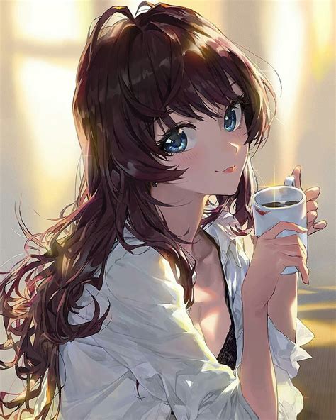 Cute Anime Girl Drinking Coffee Wallpapers Wallpaper Cave