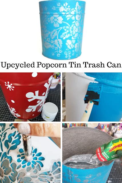 Upcycled And Repurposed Popcorn Tin Into A Trash Can That Is A Work Of