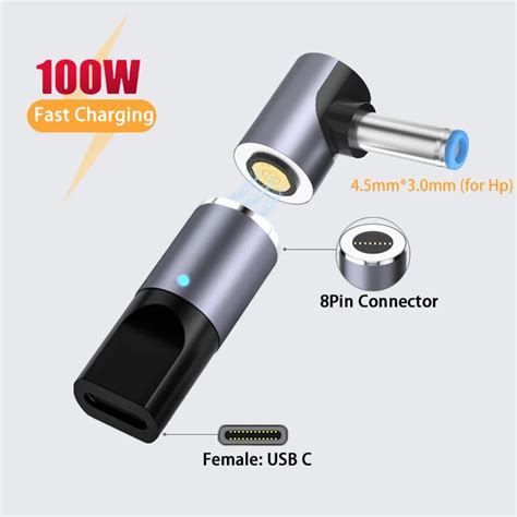 100w Magnetic Plug Connector Type C Usb C To 45x30mm Dc Power Jack