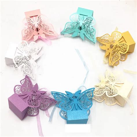 10pcslot Cute Paper Laser Cut Butterfly Candy Box Wedding Favors T