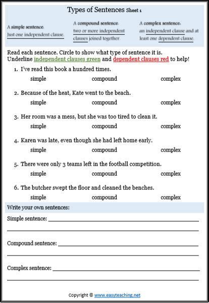 Simple Compound Complex Sentences Worksheets In 2020