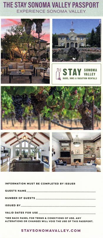 Complimentary Winery Passport Visit Sonoma Valley