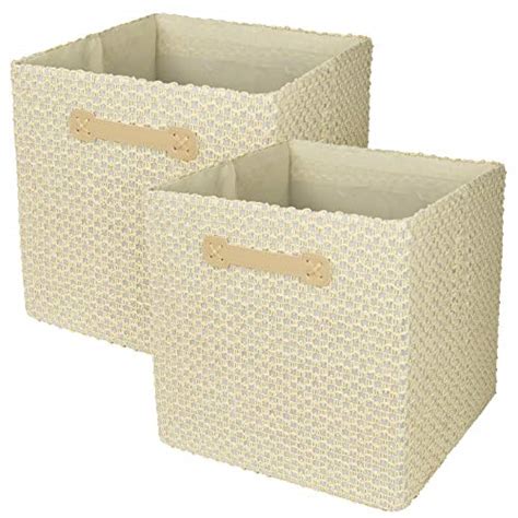 Foldable Cube Storage Bins 13x13 Inch Delicate Lace Textured Storage Cubes Organizer With Dual