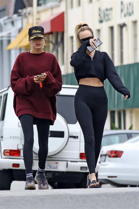 hailey baldwin leaves a pilates class with a friend in west hollywood los angeles