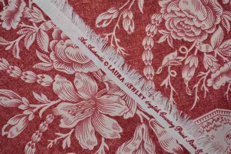 Vintage Laura Ashley Upholstery Fabric Red Toile English Country Print