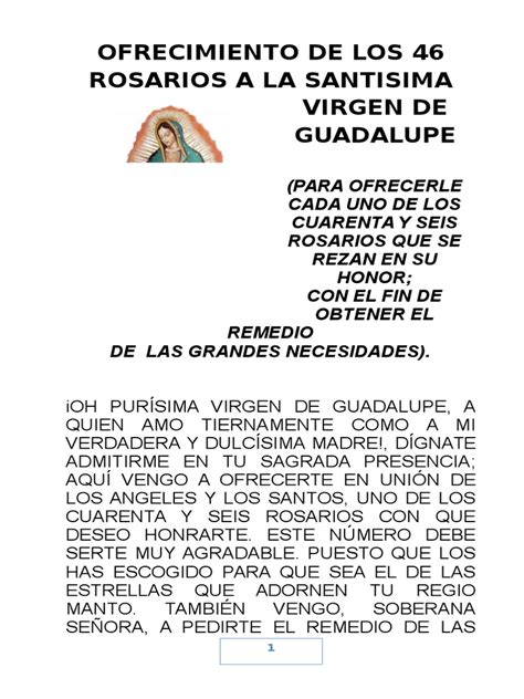 Ofrecimiento De Los 46 Rosarios María Madre De Jesús Oración