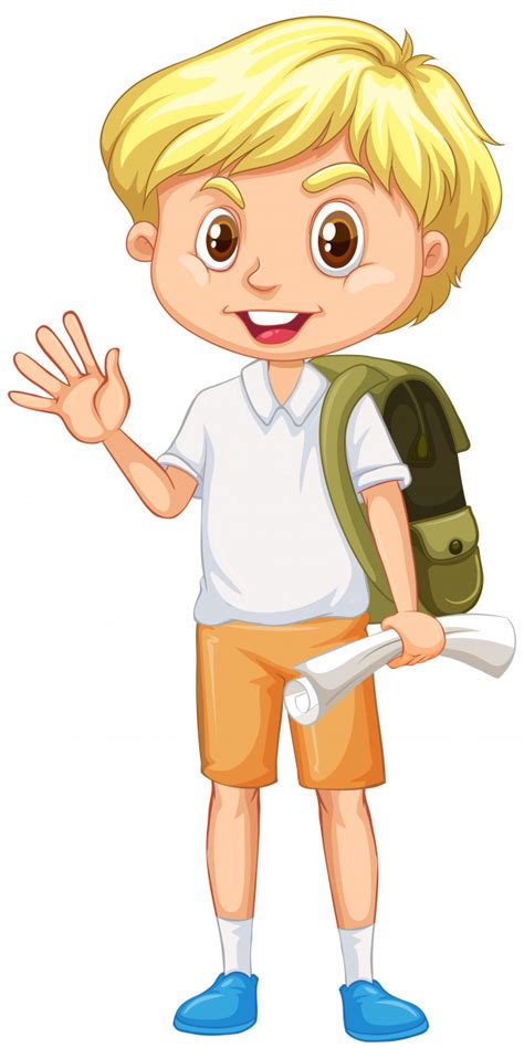 Free Vector Boy With Green Backpack Greeting On White
