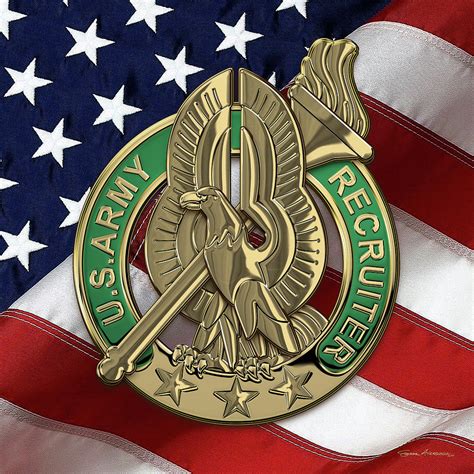 U S Army Recruiter Legacy Identification Badge Over Flag Digital Art