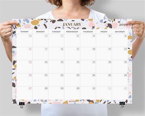Wall Calendar 2019 Desk Calendar 2019 Terrazzo Calendar Planner