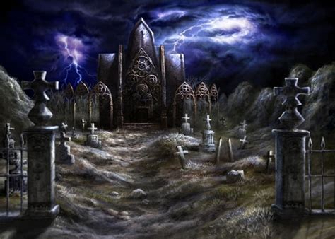 Terrifying Under Lightning Scary Cemetery Graveyard Halloween Backdrop