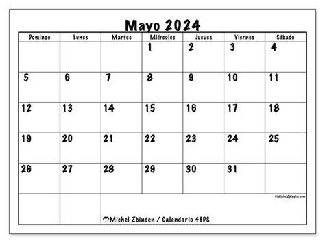 Calendario Mayo 2024 48ds Michel Zbinden Ec