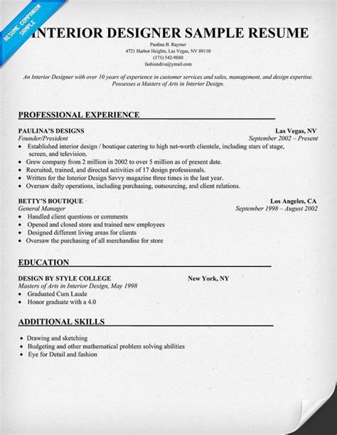 Graphic designer resume skills list. assistant interior design intern resume template | Resume ...