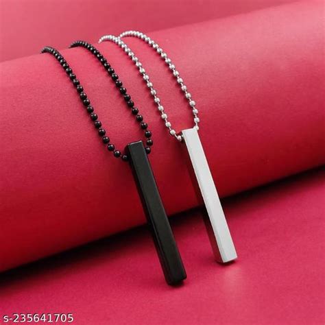 Stylish Silver Black 3d Vertical Bar Cuboid Stick Locket Pendant