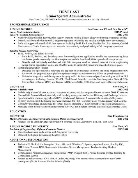 Senior System Administrator Resume Example For 2023 Resume Worded