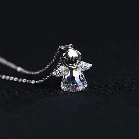 Wholesale S925 Sterling Silver Crystal Angel Necklace Lady Girl Lovely