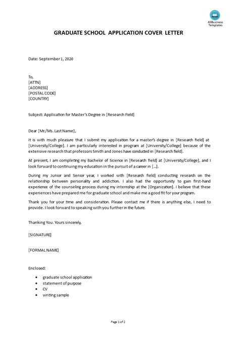There are few indispensable factors which must not be. Graduate School Application Cover Letter sample | Templates at allbusinesstemplates.com