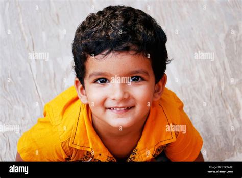 Three Year Age Indian Baby Boy In Yellow Shirt Close Up Stock Photo Alamy