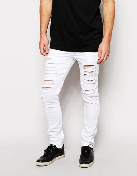 Asos Skinny Jeans With Extreme Rips In White For Men Lyst