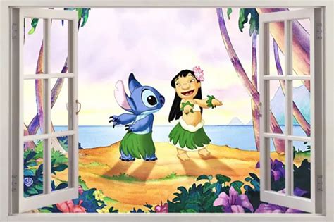 Lilo And Stitch 3d Window View Decal Graphic Wall Sticker Art Mural