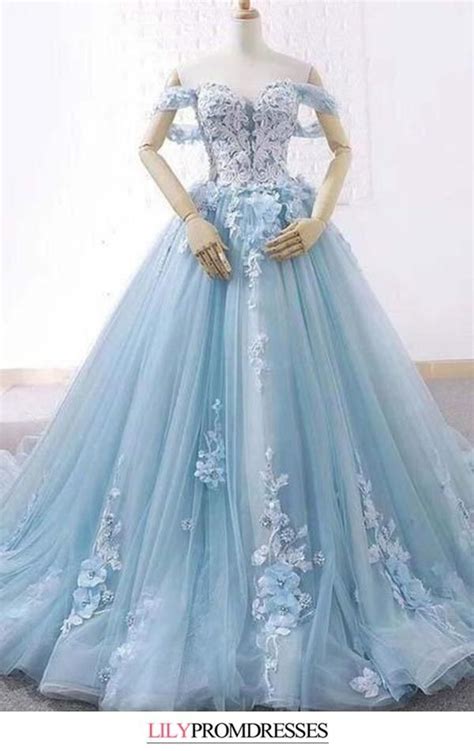 Princess Light Blue Sweetheart Tulle Appliques Off The Shoulder Ball