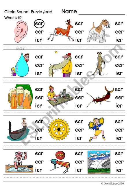 Circle Sound Puzzle 11 Phonics The Ear Sound Esl Worksheet By