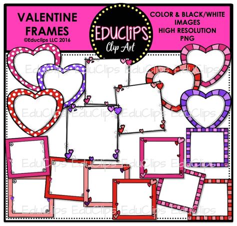 Valentine Frames Clip Art Bundle Color And Bandw Edu Clips