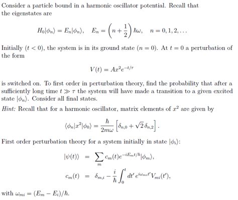 Solved Consider A Particle Bound In A Harmonic Oscillator Chegg Com