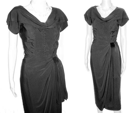 Vintage 50s Black Hourglass Wiggle Dress Shop Thrilling