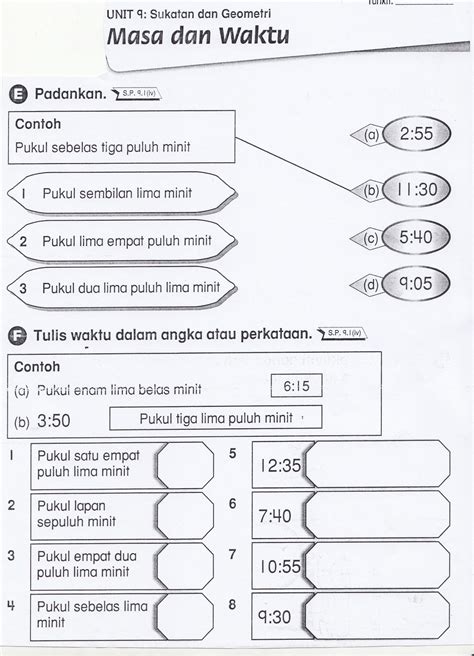 SUDUT MATEMATIK Lembaran Kerja 8 ( Masa dan Waktu )