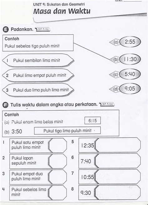 Lembaran Kerja Soalan Latihan Matematik Tahun 3 Masa Dan Waktu Gambaran